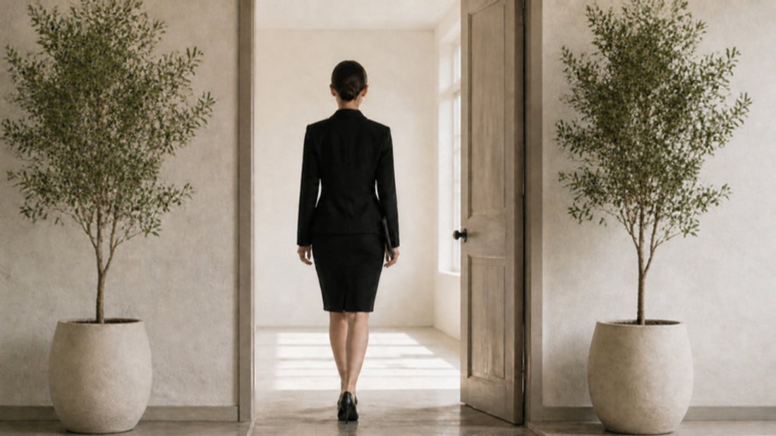 Cabin crew candidate walking confidently into the interview room
